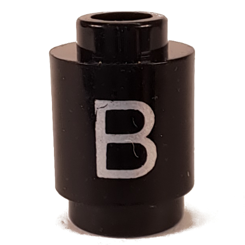 Lego Brick Round 1 x 1 with Letter 'B' Print / Black