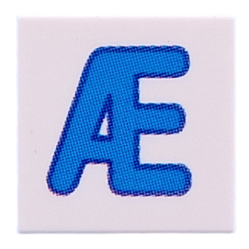 Lego Tile 2 x 2 with Blue 'Æ' Print