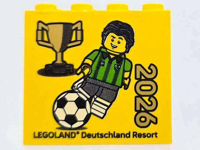 Lego Brick 2 x 4 x 3 with Soccer / Football Player Minifigure with Ball and Trophy and 2026 LEGOLAND Deutschland Resort Pattern