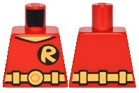 Lego Torso Batman 'R' Symbol, V Neck with Yellow Belt with Round Buckle Pattern / Red