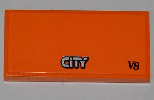 Lego Tile 2 x 4 with 'CITY' and 'V8' Pattern (Sticker) - Set 4434