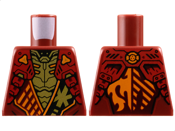 Lego Torso Armored Tunic with Red Shoulder Panels, Orange Trim and Gold Ninjago Logogram Letter K over Chest Armor, Fire Dragon Logo on Back Pattern / Dark Red