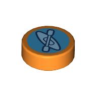 Lego Tile Round 1 x 1 with Kayak Print (Kayak Badge) / Orange