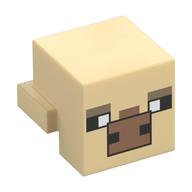 Lego Minifig Head Special, Cube with Rear Ledge with Pixelated Black/Dark Tan Eyes, Medium Nougat Nose print (Cow) / Tan