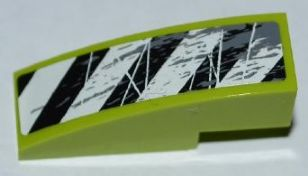 Lego Slope, Curved 3 x 1 with Black and White Danger Stripes, Splatters and Scratches Pattern Model Left Side (Sticker) - Set 8708 / Lime