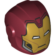 Lego Helmet with Armor Plates and Ear Protectors with Gold Face and White Rectangular Eyes Print (Iron Man) / Dark Red