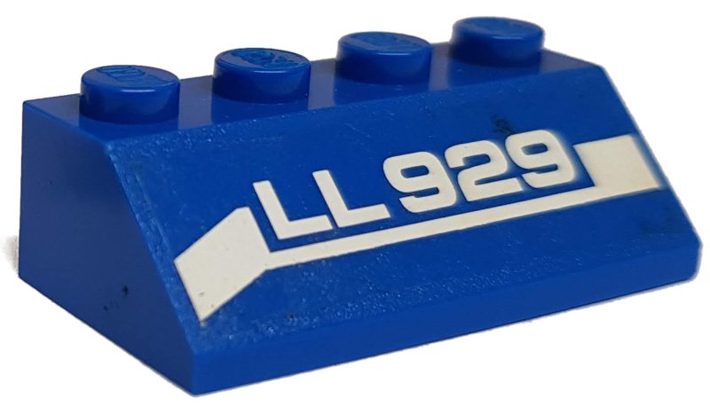 Lego Slope 45 2 x 4 with White 'LL 929' on Stripe Pattern Model Left Side (Sticker) - Set 70816
