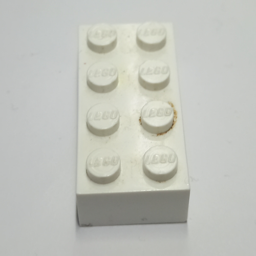 Lego Brick 2 x 4 with Old Logo on Studs and without Cross Supports / White