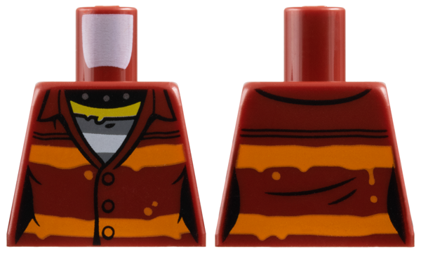 Lego Torso Female Prisoner Jacket with Orange Stripes over Prison Striped Undershirt Pattern / Dark Red