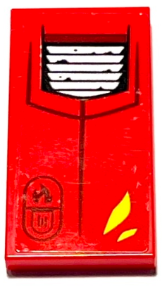 Lego Tile 2 x 4 with Yellow Flames, Black and Silver Grille Pattern Model Left Side (Sticker) - Set 71737 / Red