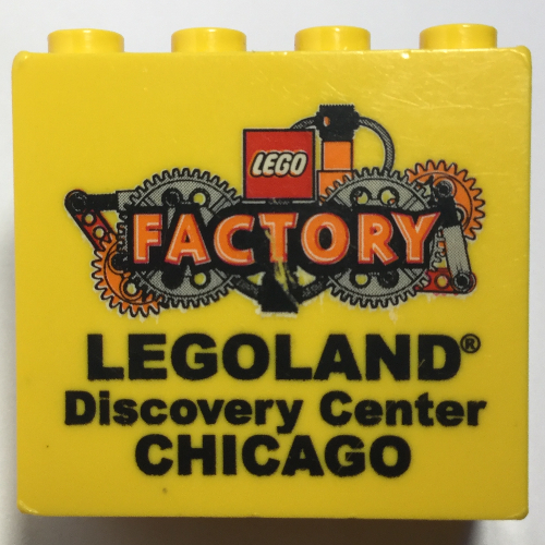 Lego Brick 2 x 4 x 3 with 'LEGOLAND Discovery Center CHICAGO FACTORY' Print / Yellow