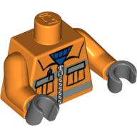 Lego Torso Safety Jacket with Zipper, Pockets, and Blue Shirt Print, Orange Arms, Dark Bluish Gray Hands / Orange