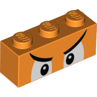 Lego Brick 1 x 3 with White Eyes, Angry Eyebrows print / Orange