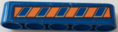 Lego Technic, Liftarm Thick 1 x 5 with Orange and Blue Danger Stripes Pattern (Sticker) - Set 70322 / Blue