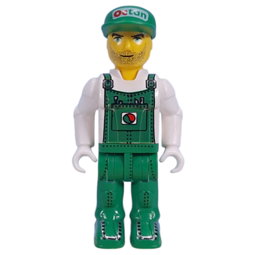 Lego Juniors Midifig, Station Mechanic with Green Overalls, Cap with 'Octan' Logo / White