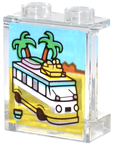 Lego Panel 1 x 2 x 2 with Side Supports - Hollow Studs with Camper Van and Palm Trees Pattern (Sticker) - Set 31147 / Trans-Clear