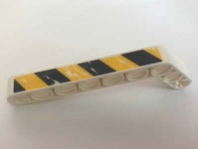Lego Technic, Liftarm, Modified Bent Thick 1 x 9 (7 - 3) with Worn Black and Yellow Danger Stripes Pattern (Sticker) - Set 44014