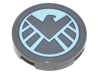 Lego Tile, Round 2 x 2 with Bottom Stud Holder with Dark Bluish Gray SHIELD Eagle Logo on Bright Light Blue Background Pattern (Sticker) - Set 76042