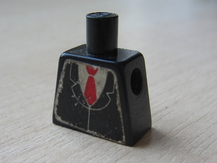 Lego Torso Suit Jacket Closed over White Shirt, Red Tie Pattern (Sticker) / Black