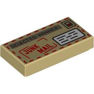 Lego Tile 1 x 2 with Letter, 'SELECTED WINNER!', Red 'JUNK MAIL' stamp, Address Print
