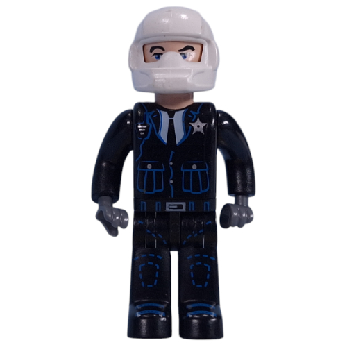 Lego Juniors Midifig, Police - Black Legs, Black Jacket, White Helmet, Light Nougat Head
