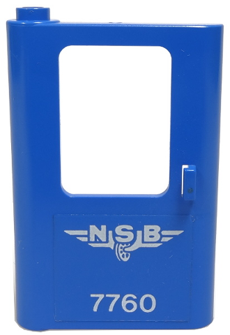 Lego Door 1 x 4 x 5 Train Left, Thin Support at Bottom with Norwegian 'NSB 7760' Pattern (Sticker) - Set 7760 / Blue