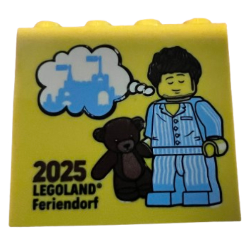 Lego Brick 2 x 4 x 3 with 'LEGOLAND Feriendorf 2025' Print / Yellow