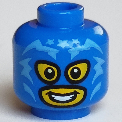 Lego Minifig Head Wrestler, Balaclava with Eye and Mouth Holes, Smile Print / Blue