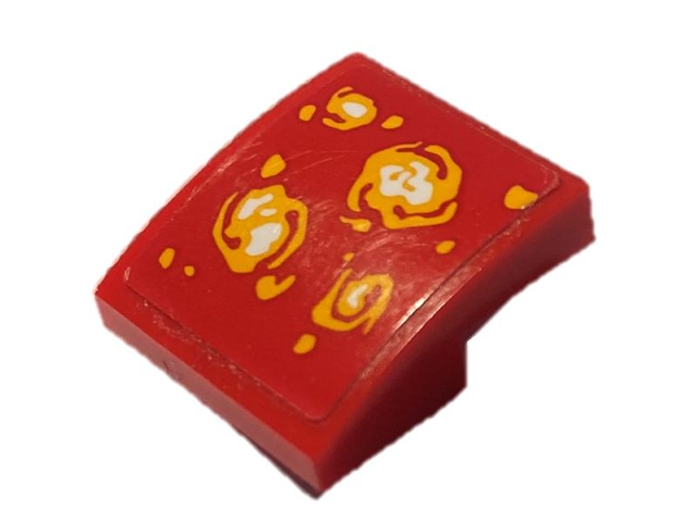 Lego Slope, Curved 2 x 2 x 2/3 with Bright Light Orange and White Lava Balls Pattern (Sticker) - Set 70323