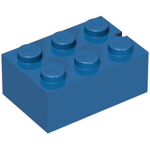 Lego Brick 2 x 3 without Bottom Tubes, Slotted (with 1 slot) / Blue