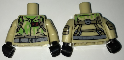 Lego Torso Ghostbusters Jumpsuit Slimed with 'P.V.' ID Badge and Straps on Reverse Pattern / Tan Arms with Ghostbusters Pattern / Black Hands