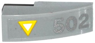 Lego Slope, Curved 3 x 1 with Yellow and White Triangle and Silver '502' Pattern (Sticker) - Set 76032 / Light Bluish Gray
