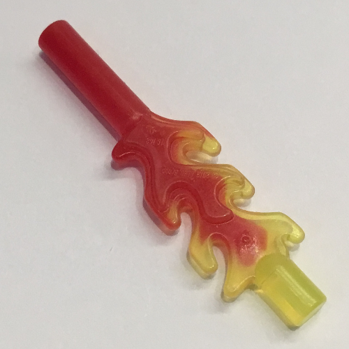 Lego Bar 4L with Flame Protrusions and Marbled Trans-Yellow Pattern / Trans-Red
