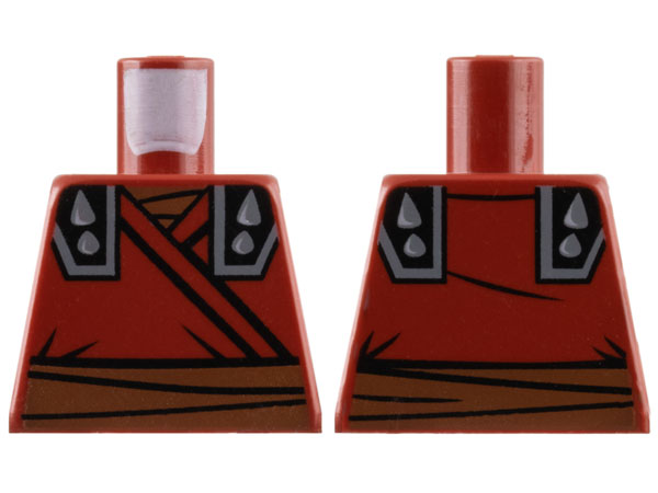 Lego Torso Robe, Reddish Brown Sash, Black Shoulder Armor with Dark Bluish Gray Spikes Pattern / Dark Red