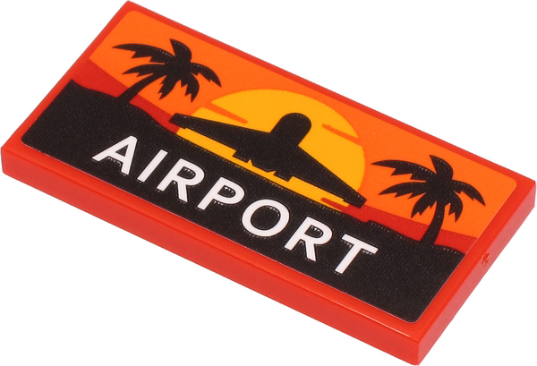 Lego Tile 2 x 4 with White 'AIRPORT', Sunset and Black Airplane and Palm Trees Pattern (Sticker) - Set 60262