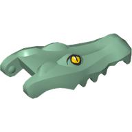 Lego Animal Body Part, Alligator / Crocodile Head Upper Jaw with Yellow Eyes Print / Sand Green