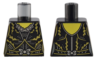 Lego Torso Female Dress with Gold Lines and Vines, Silver Lines, Dots, Bow and Necklace Pattern / Black
