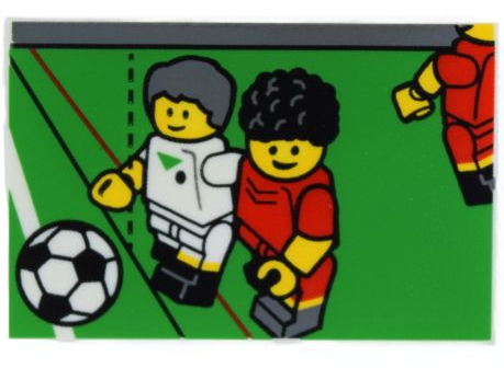 Lego Tile 2 x 3 with Green Soccer / Football Field, Player Minifigures and Ball Pattern (BAM) / White