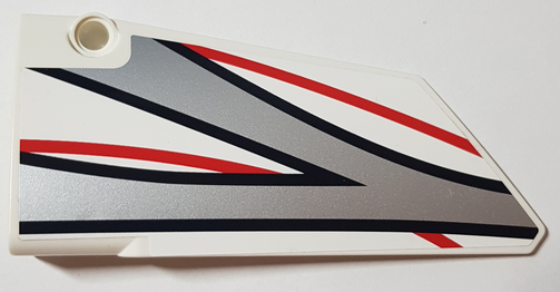 Lego Technic, Panel Fairing #17 Large Smooth, Side A with Black, Red and Silver Stripes Pattern (Sticker) - Set 42000 / White