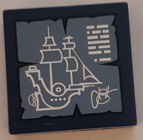 Lego Tile 2 x 2 with MetalBeard's Sea Cow Ship Pattern (Sticker) - Set 70810 / Dark Blue