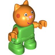 Lego Duplo Figure Child, Cat with Orange Head, Bright Pink Nose, Smile Print / Bright Green