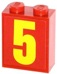 Lego Brick 1 x 2 x 2 with Inside Stud Holder with Yellow Number 5 Pattern (Sticker) - Set 60061 / Red