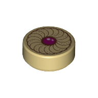 Lego Tile Round 1 x 1 with Jam in Center Cookie Print / Tan