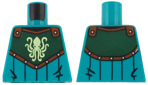 Lego Torso Surcoat, Dark Green Chest Armor with Yellowish Green Kraken, Reddish Brown and Silver Trim Pattern / Dark Turquoise
