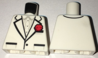 Lego Torso Tuxedo Jacket over Ruffled Shirt, Red Flower, Two Pockets Pattern / White