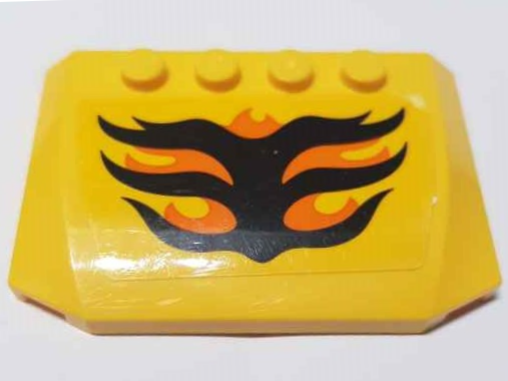 Lego Wedge 4 x 6 x 2/3 Triple Curved with Black and Orange Flames Pattern (Sticker) - Set 60295 / Yellow