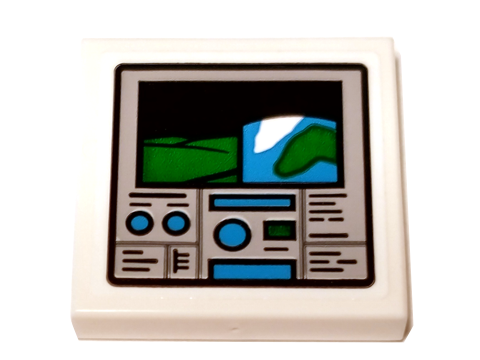 Lego Tile 2 x 2 with Computer Monitor with Landscape Display Pattern (Sticker) - Set 75936 / White