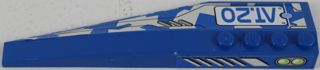Lego Wedge 12 x 3 Right with Silver Vents and 'AT.20' on Blue and White Camouflage Top, Vents and Lime Double Lights Side Pattern (Stickers) - Set 8118 / Blue