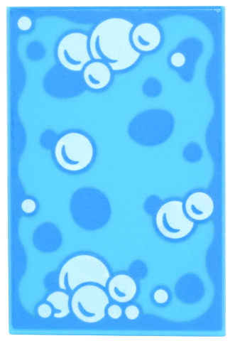 Lego Tile 2 x 3 with White Soap Bubbles on Sponge with Dark Azure Holes Pattern / Medium Azure