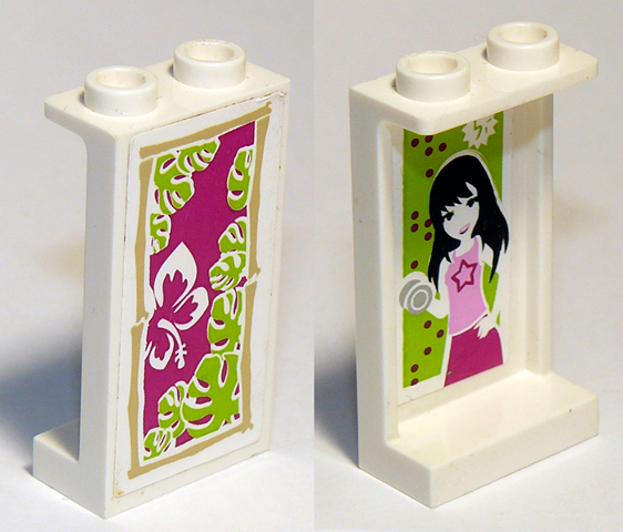Lego Panel 1 x 2 x 3 with Side Supports - Hollow Studs with Girl on Inside and Magenta and White Flower on Outside Pattern (Stickers) - Set 41058